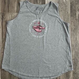 Life Is Good Women's Gray Tank Top with Pink Graphic